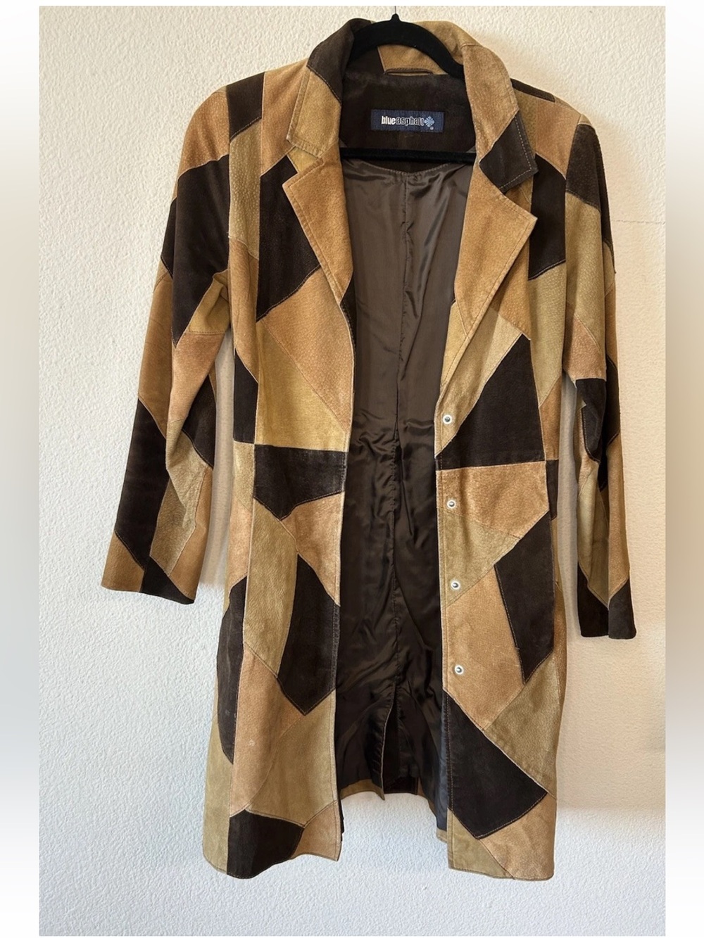 Vintage 90s Suede Patchwork Leather Coat Brown Tan Boho Y2K Small Penny Lane - Picture 5 of 16